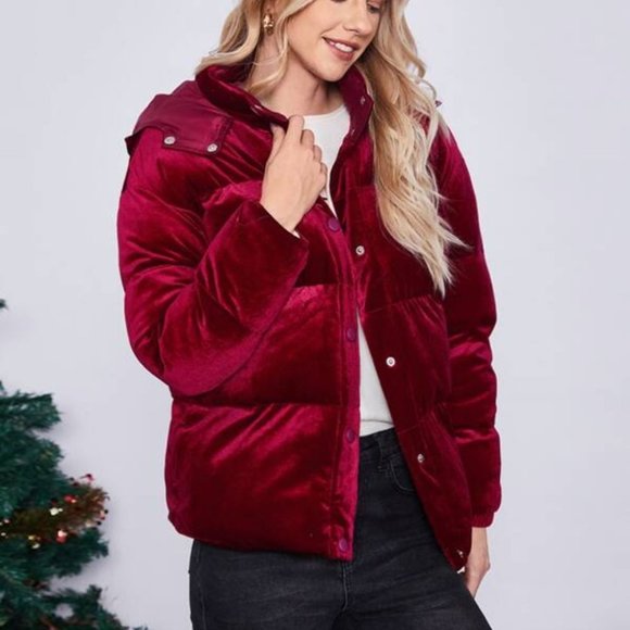 Jackets & Blazers - Hooded Velvet Puffer